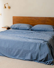 Classic Micro Twill Stripe Melange Flat Top Sheet Indigo