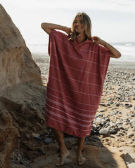Classic Stripe Hooded Poncho - Withered Rose