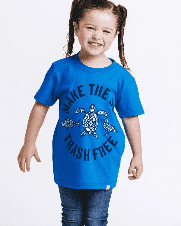 Make The Sea Trash Free Kids Tee - Sapphire Blue
