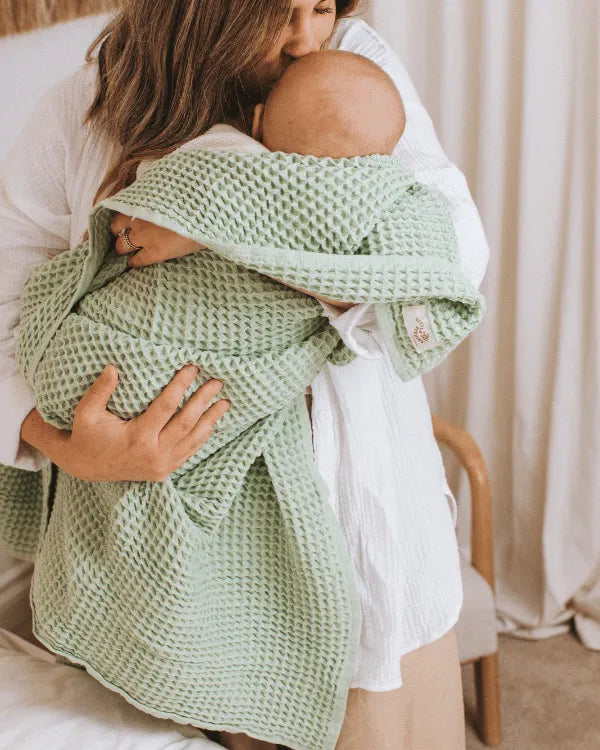 Little Fishies Waffle Blanket - Sage