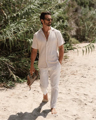Orb Button Down Waffle Shirt - Sand - Mens