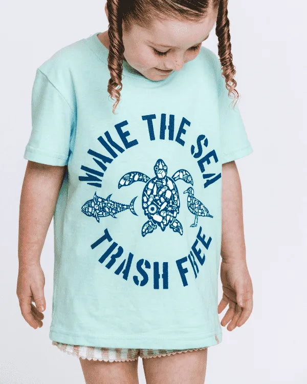 Make The Sea Trash Free Kids Tee - Soft Mint