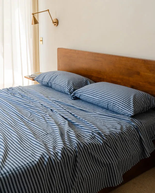 Classic Micro Twill Stripe Melange Flat Top Sheet Indigo