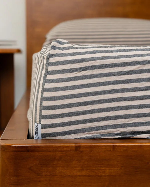 Classic Micro Twill Stripe Melange Fitted Sheet Steel Grey