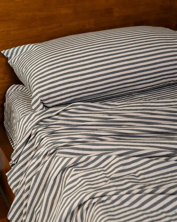 Classic Micro Twill Stripe Melange Flat Top Sheet Steel Grey