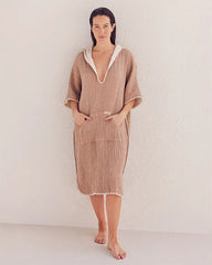 Falta Gauze Hooded Poncho - Warm Taupe