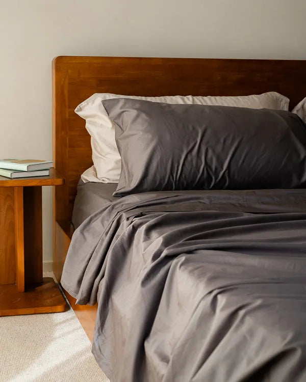 Luxe Sateen Flat Top Sheet Steel Grey