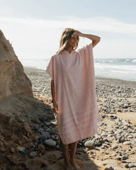 Classic Stripe Hooded Poncho - Calcite Pink