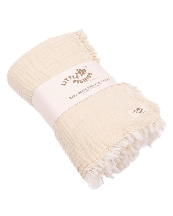 Little Fishies Gauze Receiving Blanket - Natural