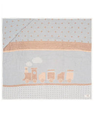 Choo-Choo Train Gauze Hooded Blanket Single